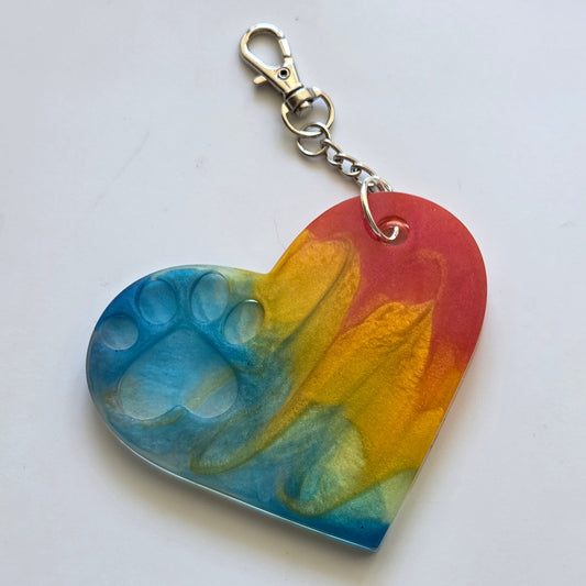 Heart shape with pawprint -  keychain